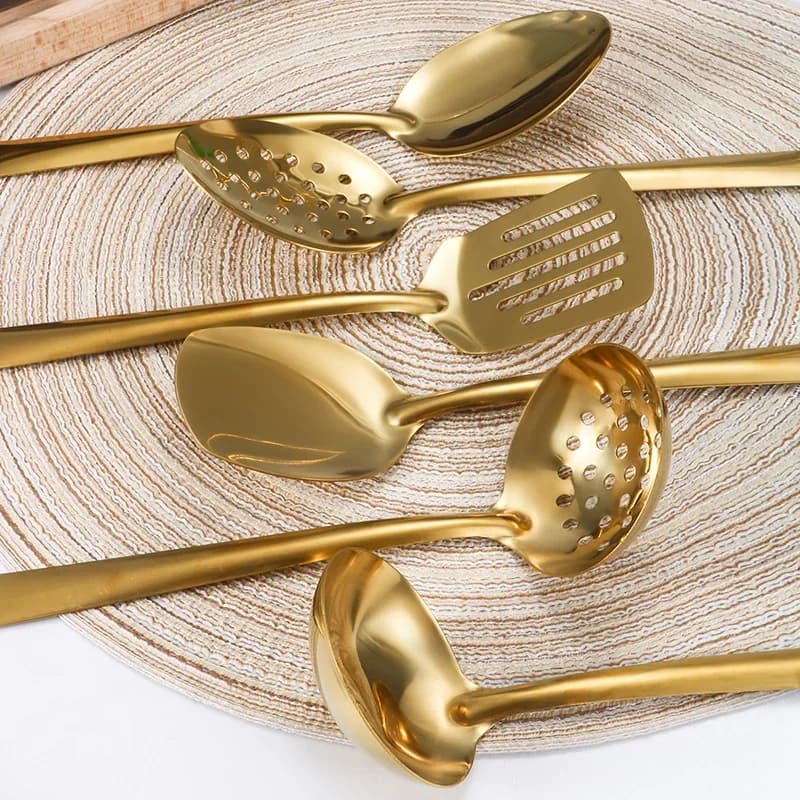 6pcs Korean-style Hot Pot Cutlery Set Stainless Steel Dinnerware Set Home Creative Korean Cutlery Golden spoons Kitchenware Set - 5