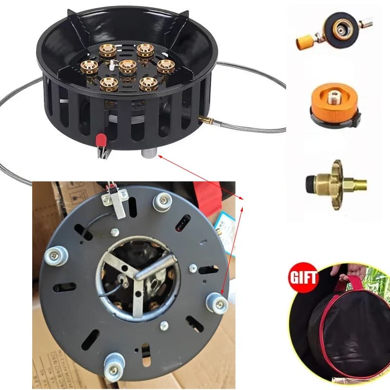 19800W High-Power Strong Fire 7-Core Camping Stove Portable Gas Burner Windproof Electronic Ignition Camping Equipment - 6