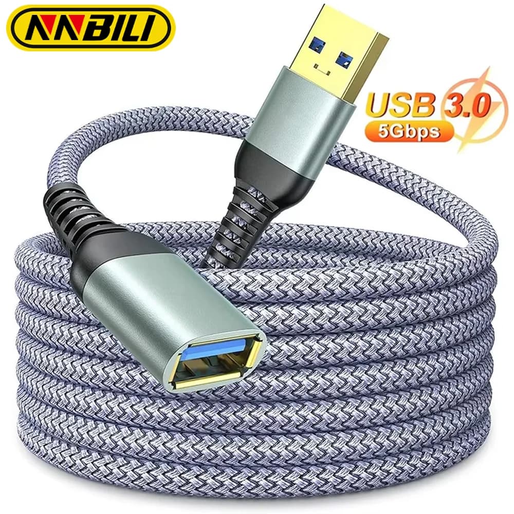 NNBILI كابل تمديد USB3.0 بطول 0.5-3 متر من أنثى إلى ذكر سلك موسع عالي السرعة لنقل البيانات للكمبيوتر المحمول وألعاب الكمبيوتر