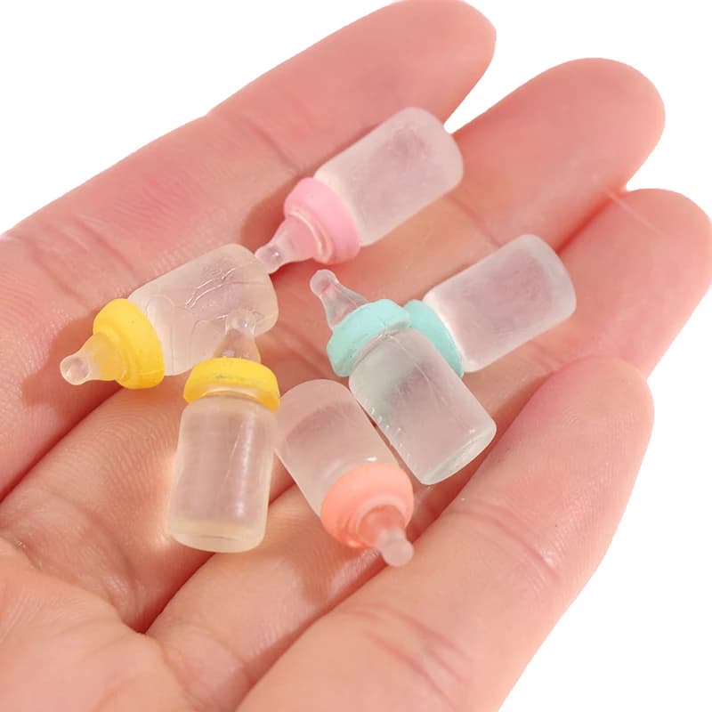 6Pcs 1:12 Dollhouse Miniatures Milk Bottle Baby Bottle Model Kitchen Accessories For Doll House Decor Kids Pretend Play Toys DIY