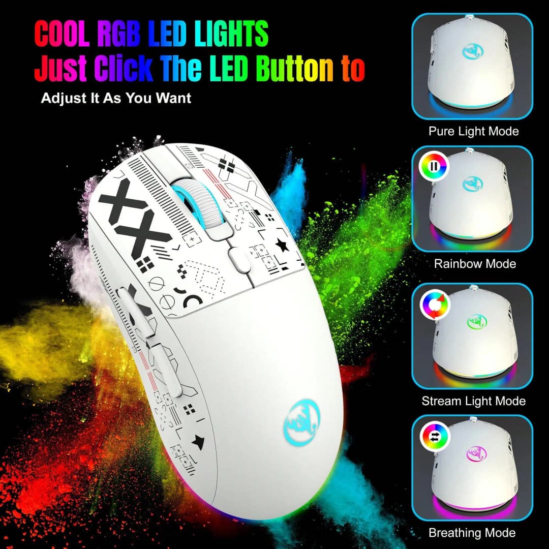 HXSJ T90 RGB Backlit Gaming Mouse Wired 2.4G Bluetooth Wireless New Model 650mAh Battery 500 Million Clicks up to 4000 DPI - 4