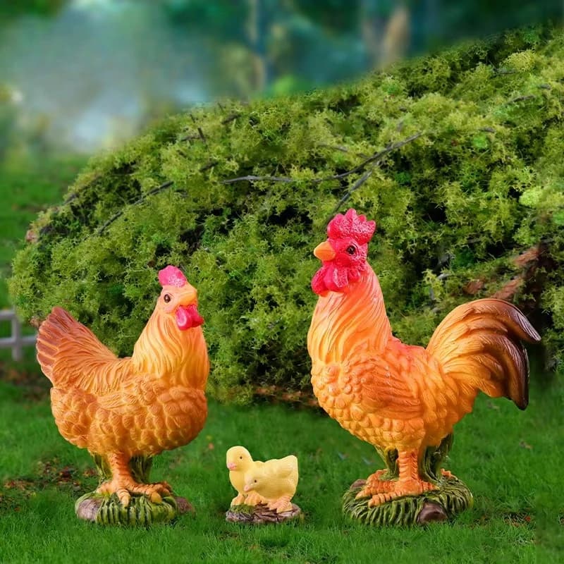 Rooster Chicken Figurines Farm Animal Model Home Decor Miniature Fairy Garden DIY Landscaping Cartoon Hen Chick Accessories - 2