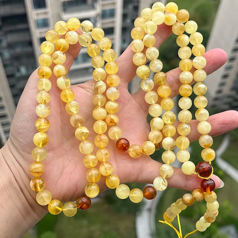 Yoowei 5mm 7mm Natural Amber Bracelet Genuine 108 Plant Beads Mala Meditation Buddhist Necklace New Scenery Ambar Jewelry Gift - 4
