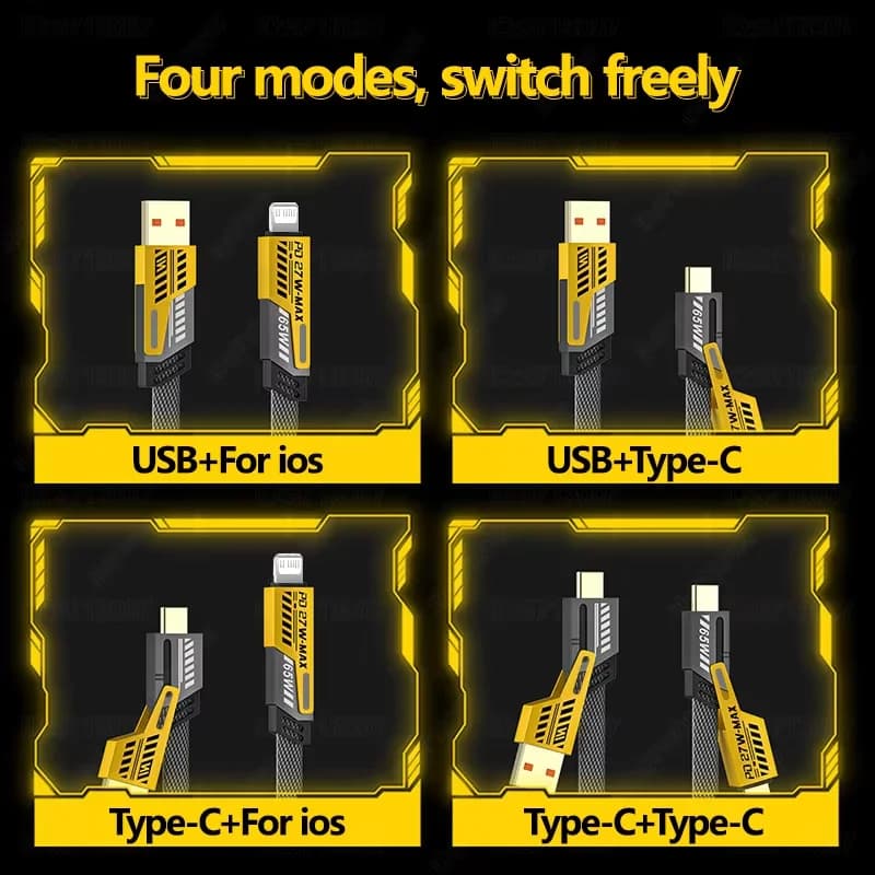 65W Quick Charger Spring USB Cable 4 in 1 Spring Data Cable 6A USB Type C Spring Telescopic Wire for iPhone iPad MacBook Huawei - 4
