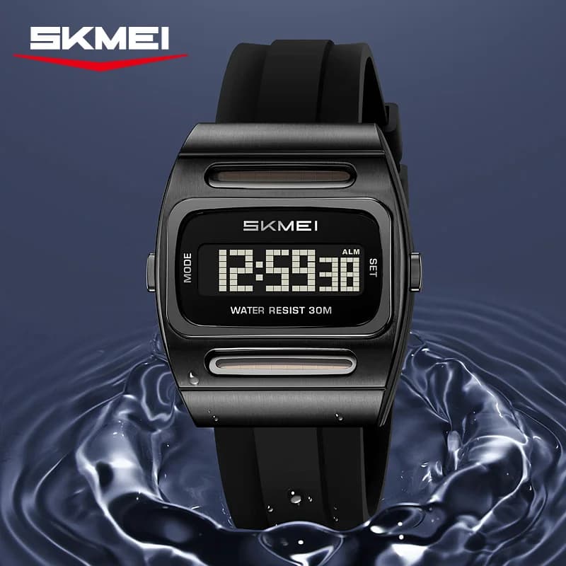 ساعات رياضية رقمية عادية تعمل بالطاقة الشمسية من SKMEI 2563، سوار سيليكون، ساعة منبه إلكترونية مقاومة للماء، هدية ريلوج هومبر - 3