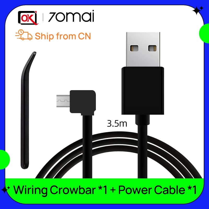كابل شحن 70mai لكاميرا السيارة 4K A800S A810 A500S D06 D10 M300 كابل مايكرو USB لمسجل السيارة وكابل Type-C لـ X200 M500