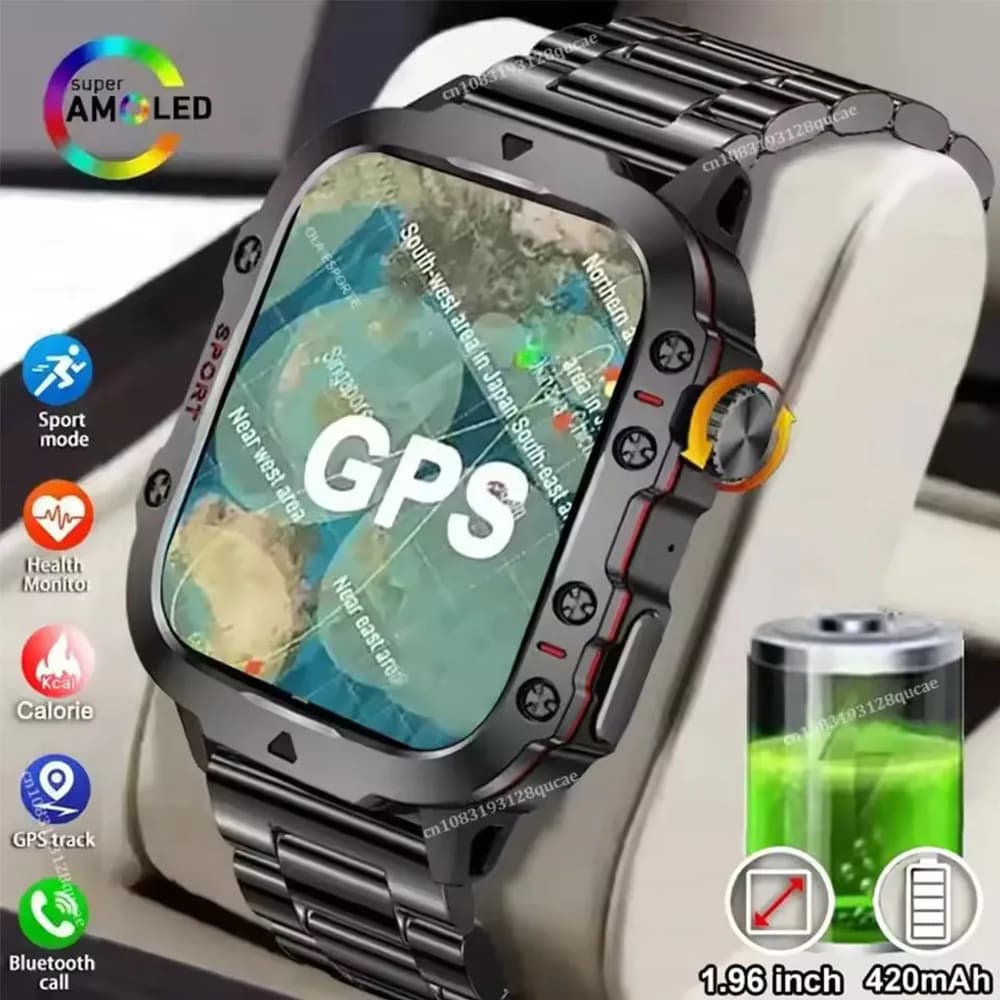Rugged Military Outdoor Sports Smart Watch Health Monitoring Voice Assistant Bluetooth Call LED Flashlight 2026 NEW Smartwatch