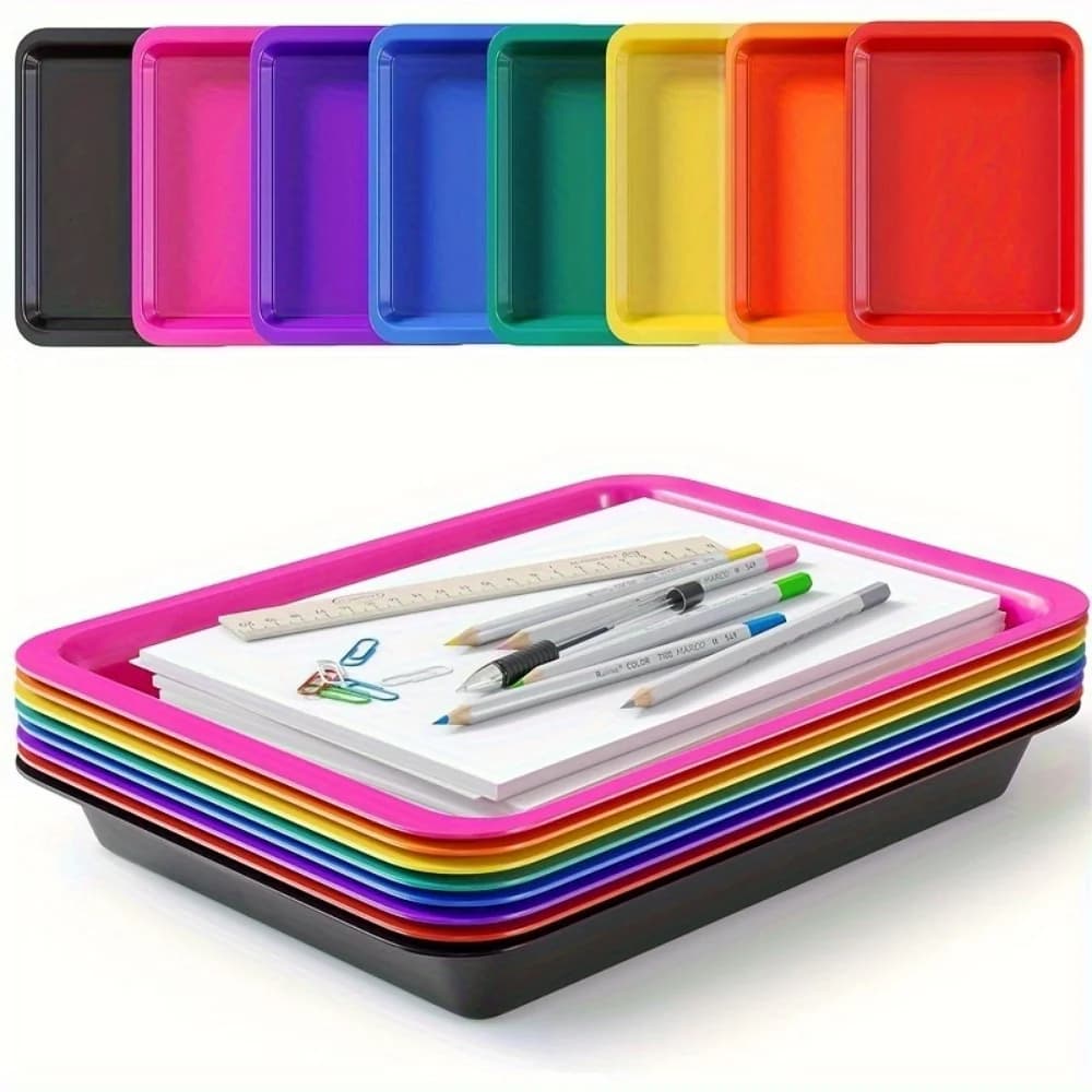 صينية بلاستيكية - منظم تخزين للألعاب الإبداعية والرمل والحرف و أساسيات الرسم، حاويات تخزين لتنظيم المنزل