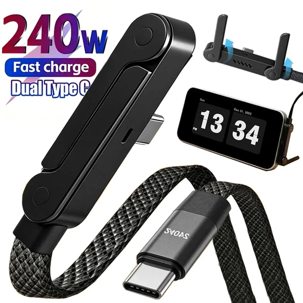 oozcc 240W Elbowed 180° Fast Charging Foldable Phone Holder,PD cable Nylon Data Sync, For iPhone 17, Samsung, Xiaomi, POCO, Tesl - 3