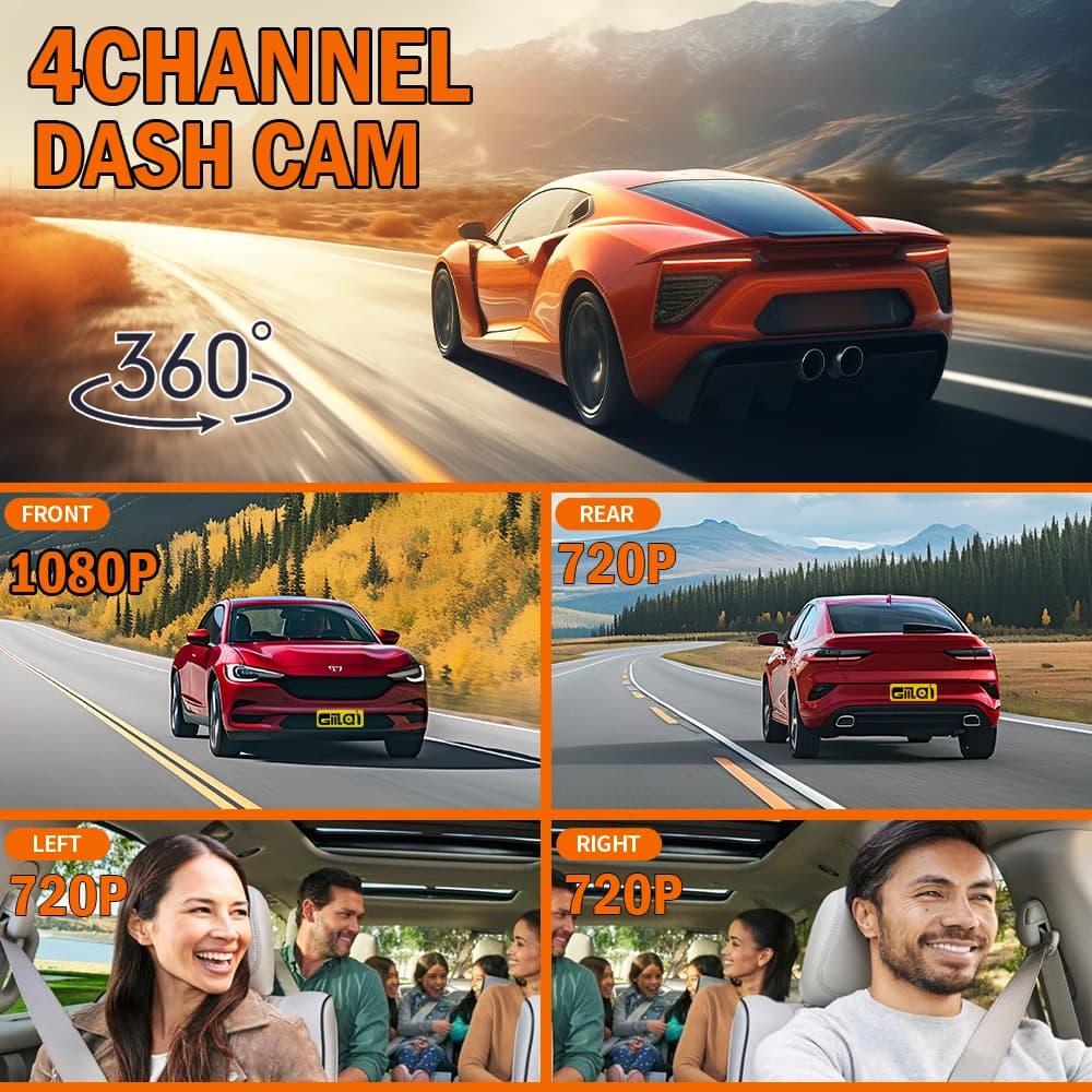 Car 4Ch Dash cam 360° WIFI Video Recorder Car DVR Recording Camera 1080P Front left right Rear Black Box 24H Parking Auto Parts - 2