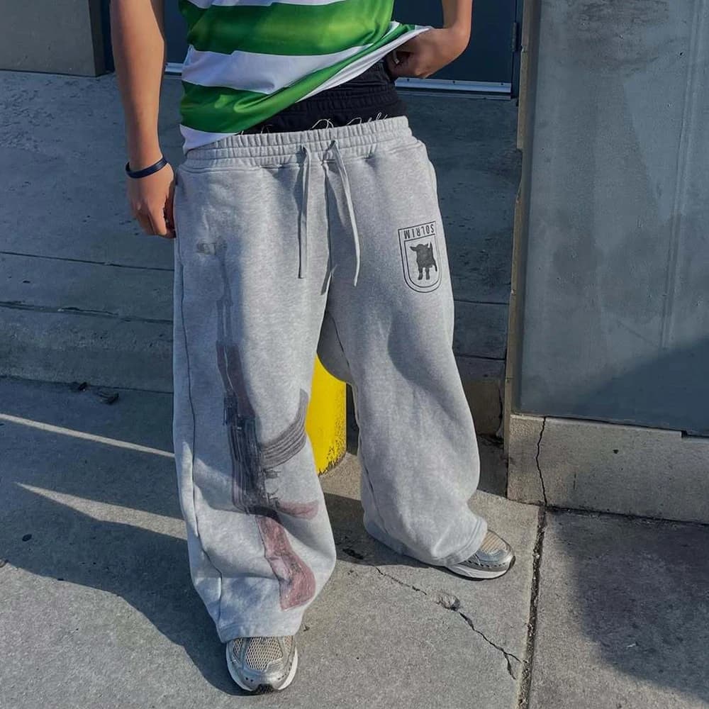 Y2K سروال حارس الشارع المطرز عالي الخصر للربيع والصيف كاجوال مستقيم الساق مزدوج الخصر تصميم عصري - 5