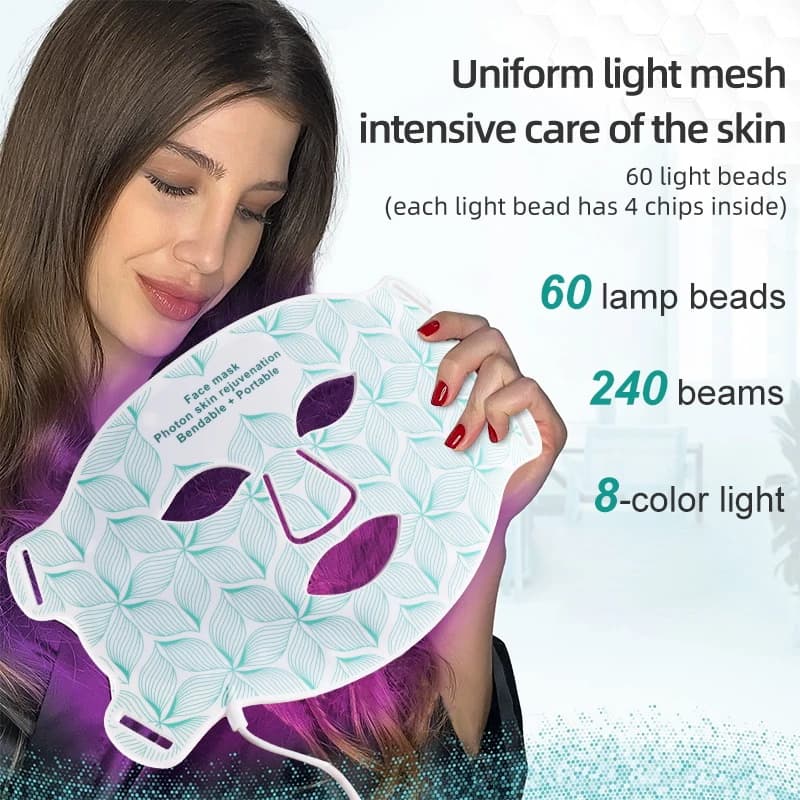 8 Colors Facial LED Mask with Neck Red Light Near Infrared Therapy Beauty Mask Anti Aging Skin Rejuvenation Lifting Tighten - 2