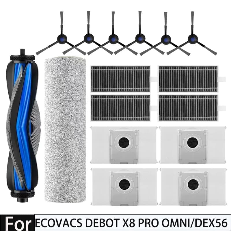 Ecovacs X8 Pro Omni / DEX 56 Robot Vacuum Spare Parts Main Side Brushes Mop Cloths HEPA Filters Dust Bags Accessories