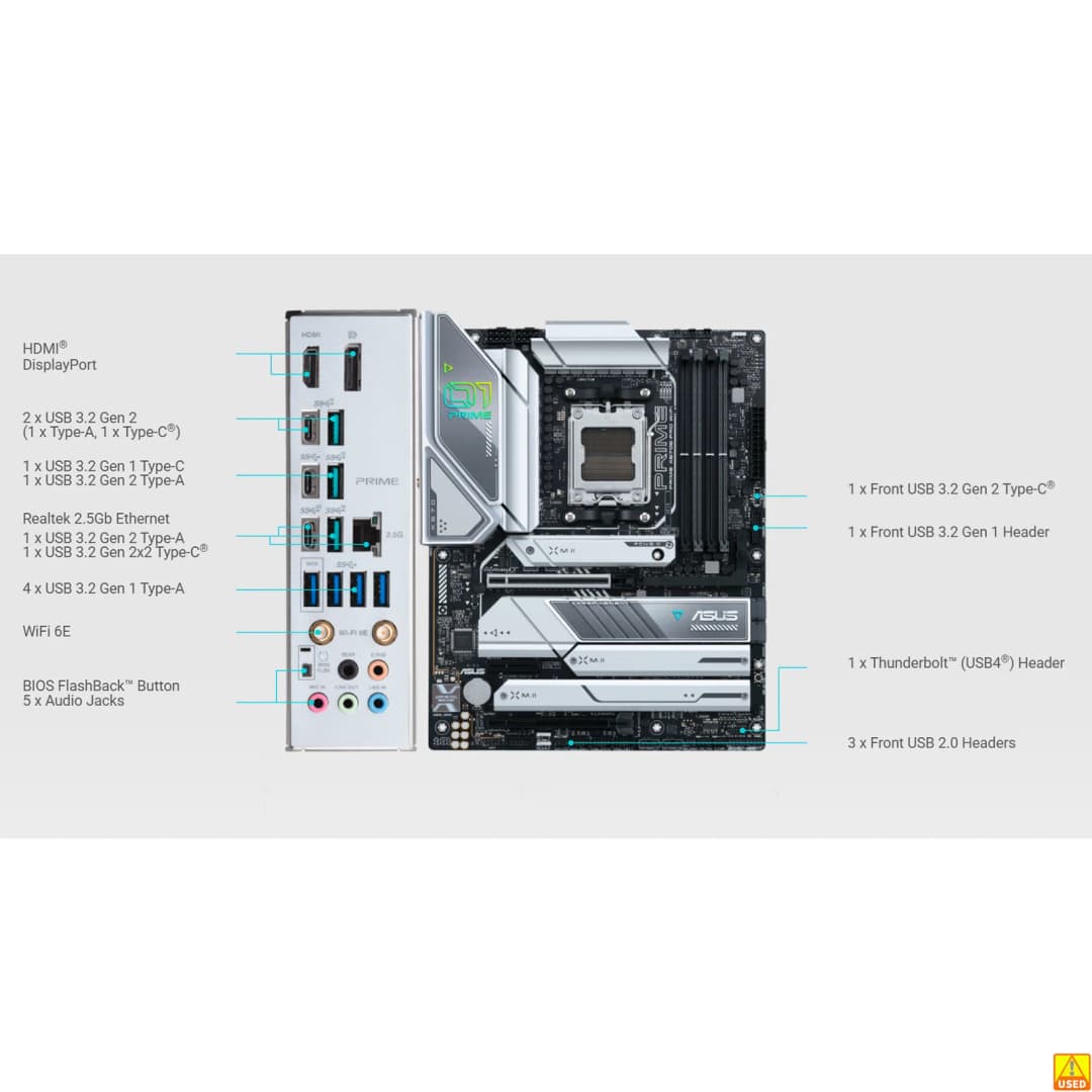 لوحة أم ASUS PRIME X670E-PRO WIFI، مقبس AM5، معالج DDR5، ذاكرة 8000+ (OC)، شريحة X670، لوحة رئيسية ATX - 6
