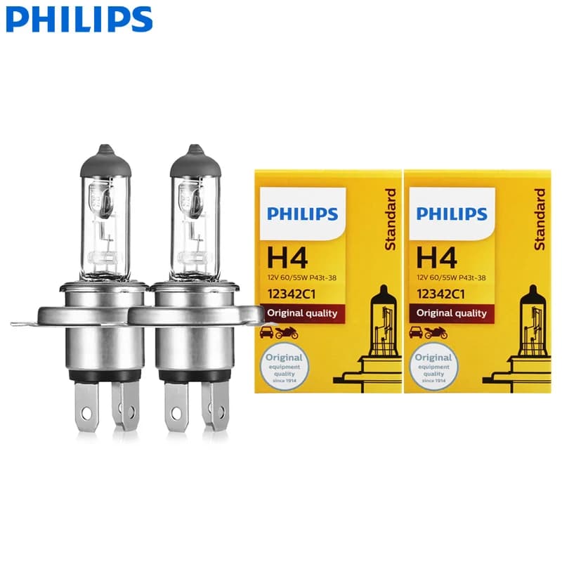 مصابيح أمامية هالوجين أصلية للسيارة Philips 2PCS Vision H4 12V 60/55W P43t 3200K قياسية استبدال حزمة أشعة عالية ومنخفضة 12342