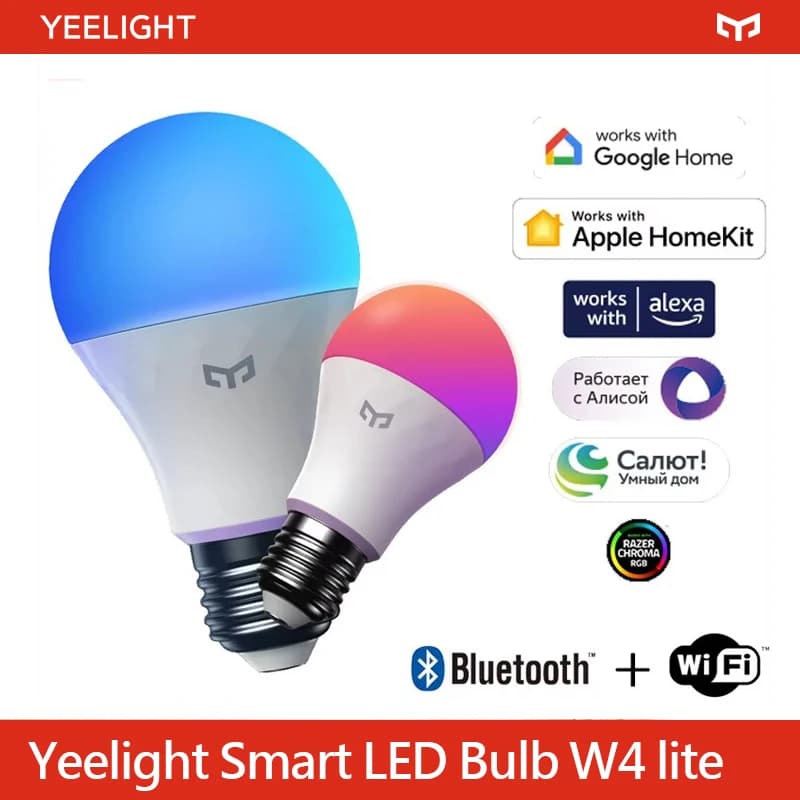 Yeelight Smart LED Bulb W4 Lite E27 Remote BLE+WIFI 800lm 8W 2700-6500K Cabinet Light Smart Home For Homekit Google Alexa