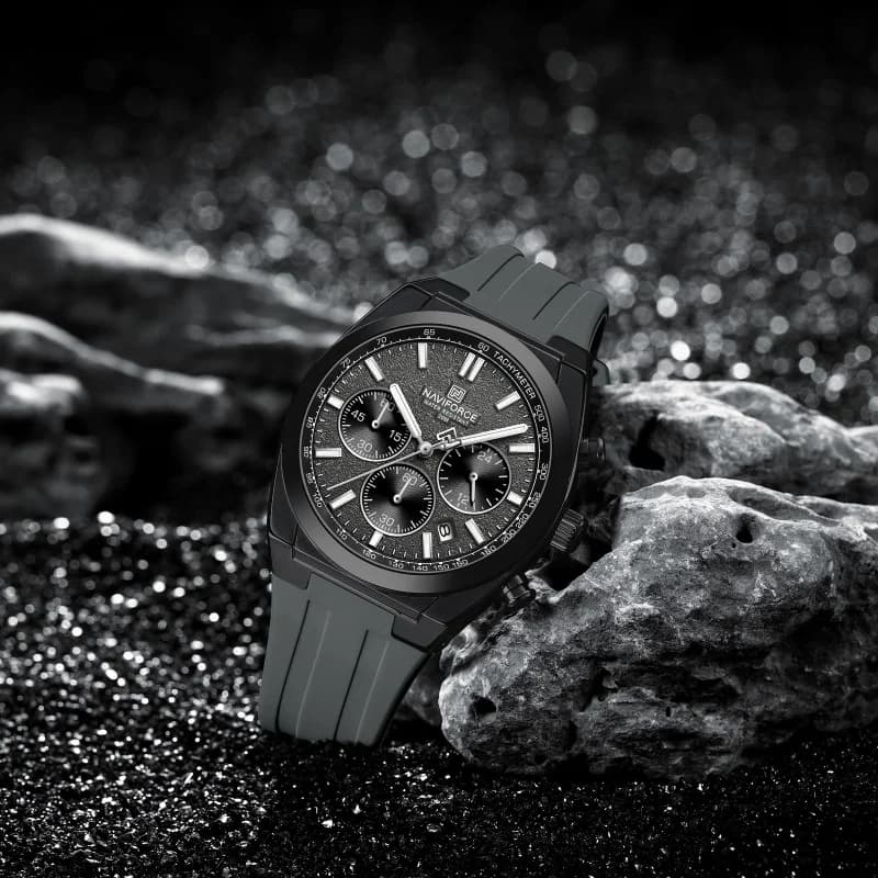 NAVIFORCE 8080 ساعة كوارتز عصرية للرجال، بإضاءة ليلية، مقاومة للماء، مع تقويم وكرونوغراف، ساعة رياضية كاجوال - 5