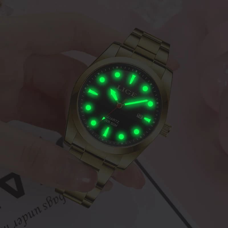 ساعات نسائية ذهبية من LIGE موضة ستانلس ستيل مقاومة للماء ساعة كوارتز نسائية رياضية كاجوال مضيئة Reloj Mujer - 3