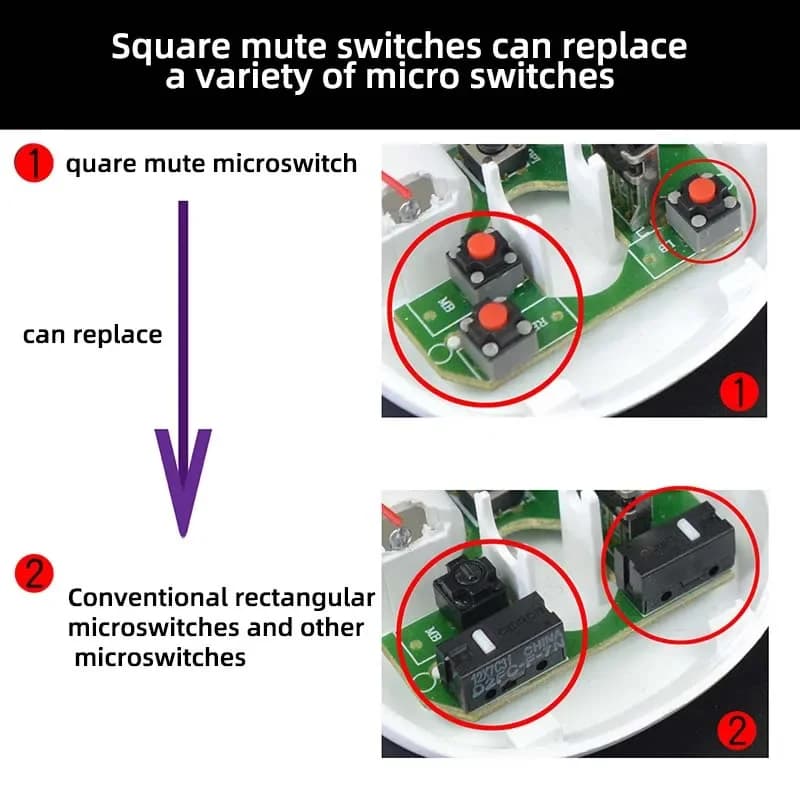 5PCS/10PCS KAILH 6 * 6 * 7.3mm Square Silent Mouse Micro Switch Thundersnake Logitech M330M220M590 Button Accessory - 6
