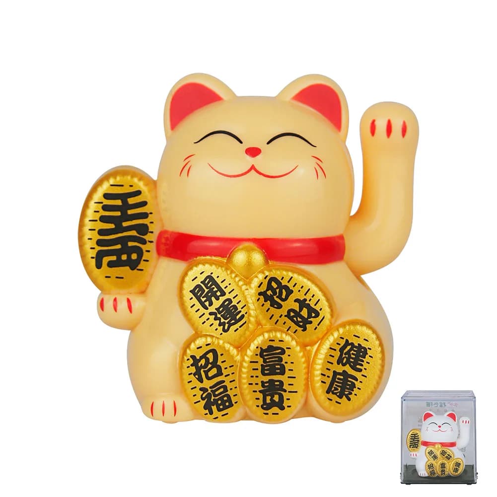2inch Solar Powered Maneki Neko Lucky Cat  For Home Office Car Decoration Birthday Gift Welcoming Waving Hand Beckoning Fortune - 4