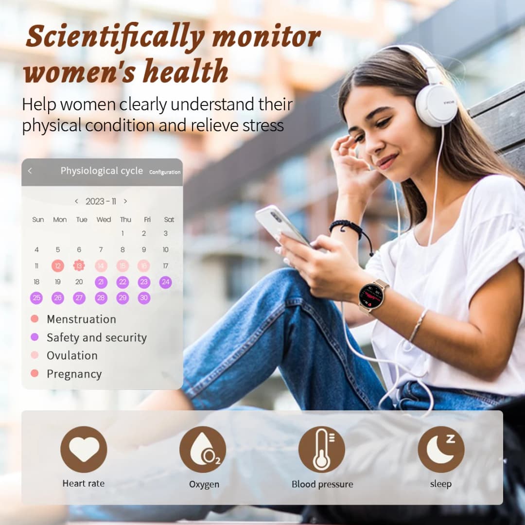 ساعة LIGE الذكية للنساء بميزة الاتصال عبر البلوتوث، ساعات موضة، مينا مخصص، ساعة رياضية لتتبع اللياقة والصحة متوافقة مع أندرويد وآي أو إس 2026 - 3