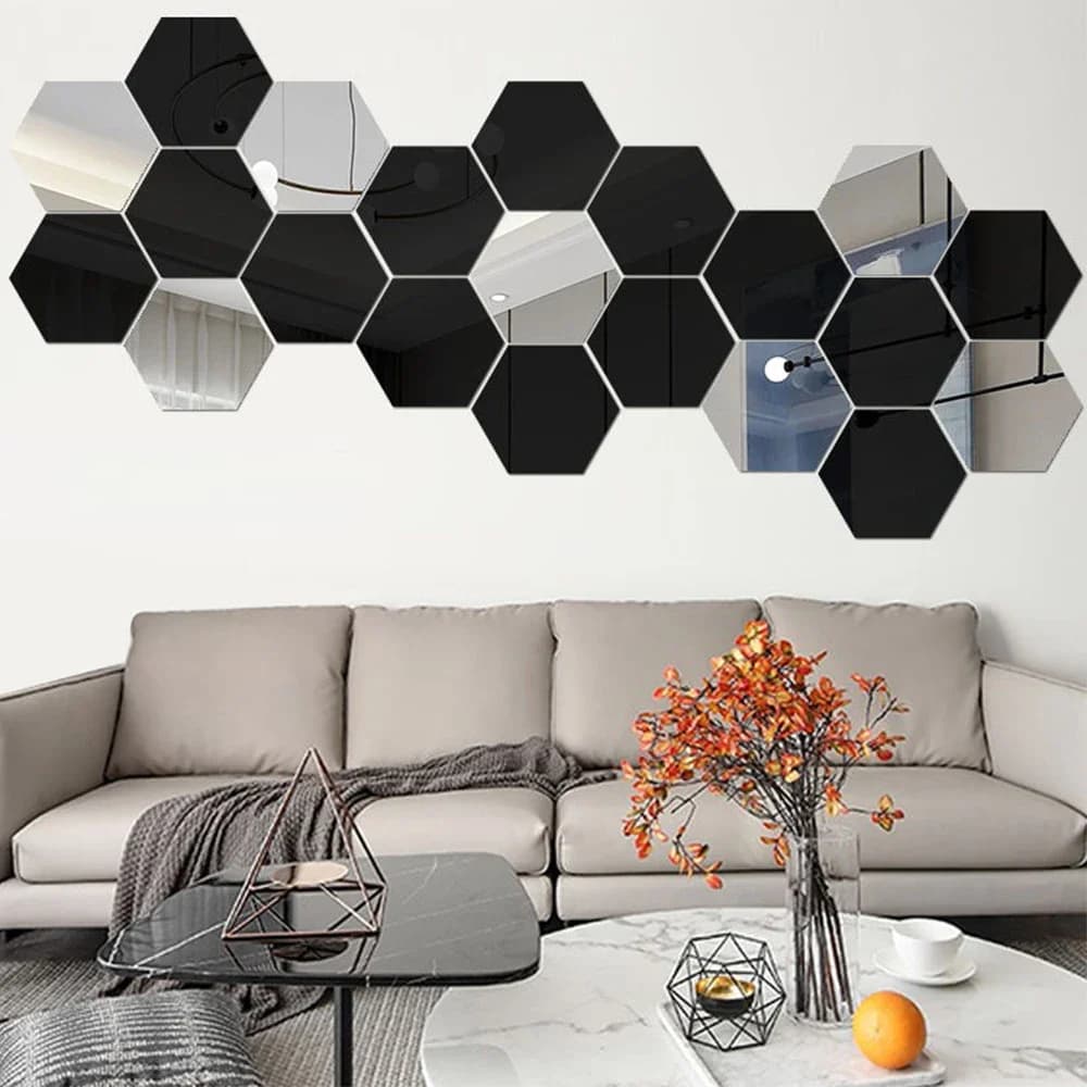 6/12pc Hexagon Mirror Wall Stickers 3D DIY Acrylic Mirror Sticker Self Adhesive Decals Removable Living Room Bathroom Home Decor - 3