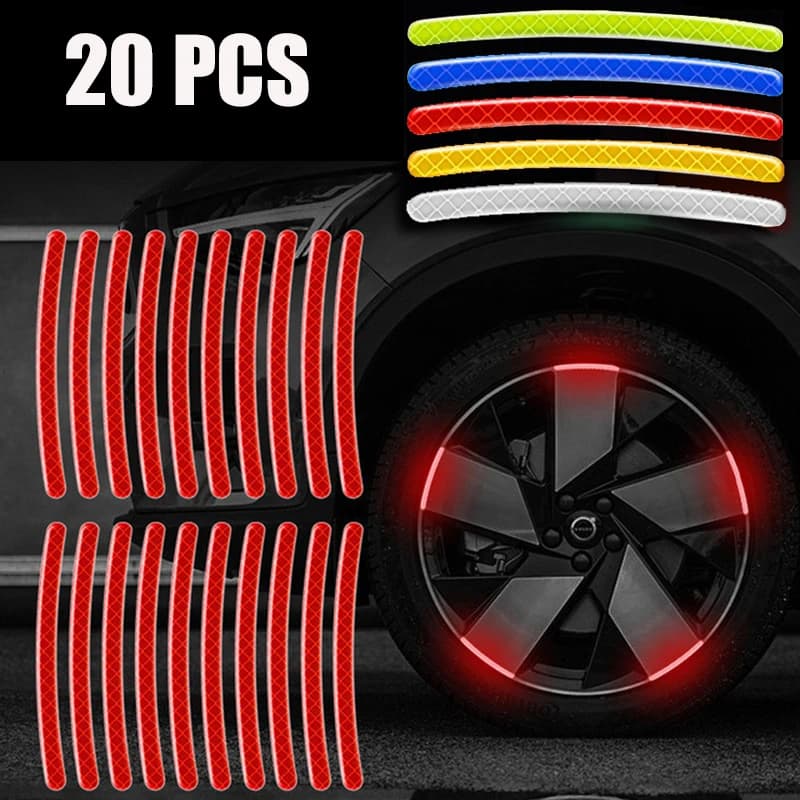 20 قطعة ملصق عاكس لعجلات السيارة والدراجة النارية والدراجة الهوائية شرائط مضيئة ملصق عاكس لإطار الإطارات شريط أمان ليلي