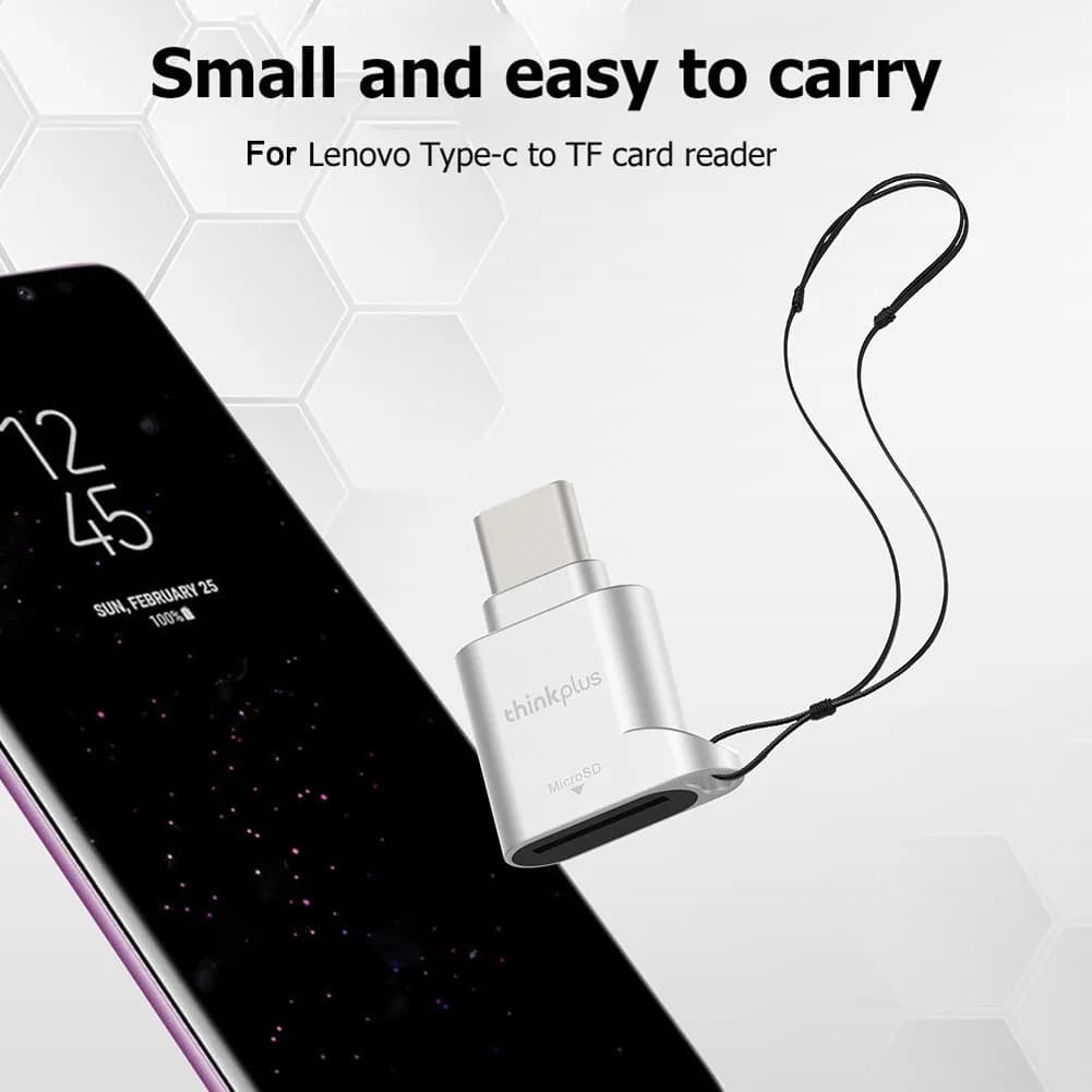 قارئ بطاقات Lenovo Thinkplus USB C Type-C مايكرو SD قارئ بطاقات الذاكرة محول معدني صغير TranFlash لقارئ بطاقات TF لهاتف Type C - 4