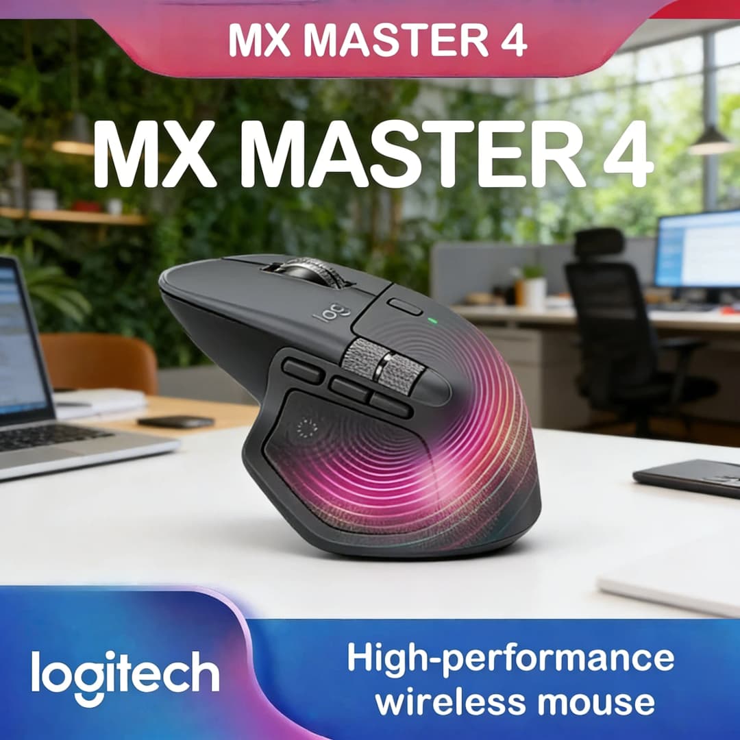 ماوس Logitech MX Master 4 اللاسلكي - 8000DPI، تقنية MagSpeed، تصميم مريح، Bluetooth، عمر بطارية 70 يومًا، متوافق مع G203/G304/G305/M220/M170/M350/G402