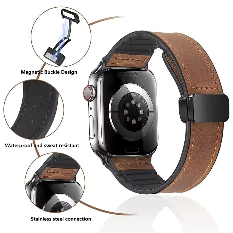 Leather Strap for Apple Watch 10 Ultra 9 Band 46mm 49mm 42mm 44mm 45mm 40/41mm Bracelet men Silicone iWatch Series 9 8 7 SE 6 5 - 2
