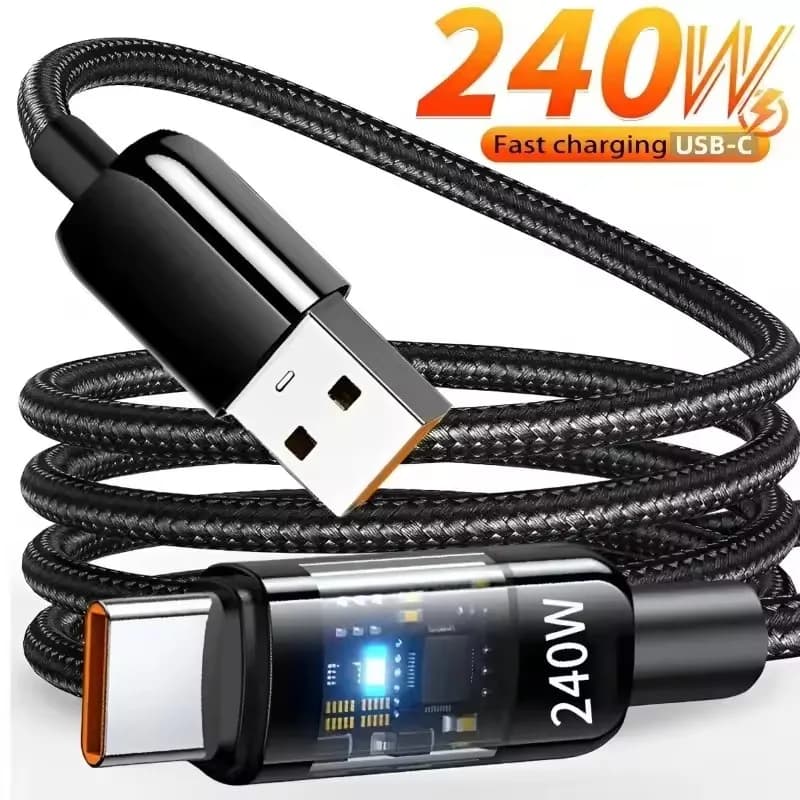 240W Cable QC 3.0 USB to Type C Super Fast Charging Cable For Samsung Xiaomi Huawei LED Digital Display Phone Charger Data Cord