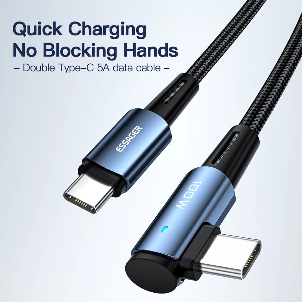 Essager 100W USB Type C To USB C Cable 90 Degree Angle For iPad MacBook Pro Xiaomi Samsung Huawei Fast Charging Type-C Date Wire - 6