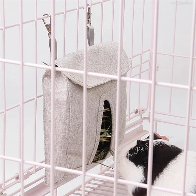 حقيبة تغذية للهامستر والخنازير الغينية، أكياس تخزين العلف، معلقة، مقاومة للعض، للحيوانات الصغيرة والأرانب - 2