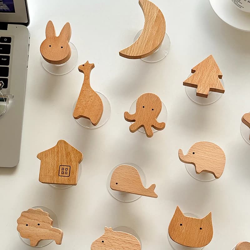 Wooden Drawer Hooks Room Decor Animal Hook Wall Keychain Coat Hook Home Wardrobe Cute Wood Hook Hanger Kitchen Accessories - 2