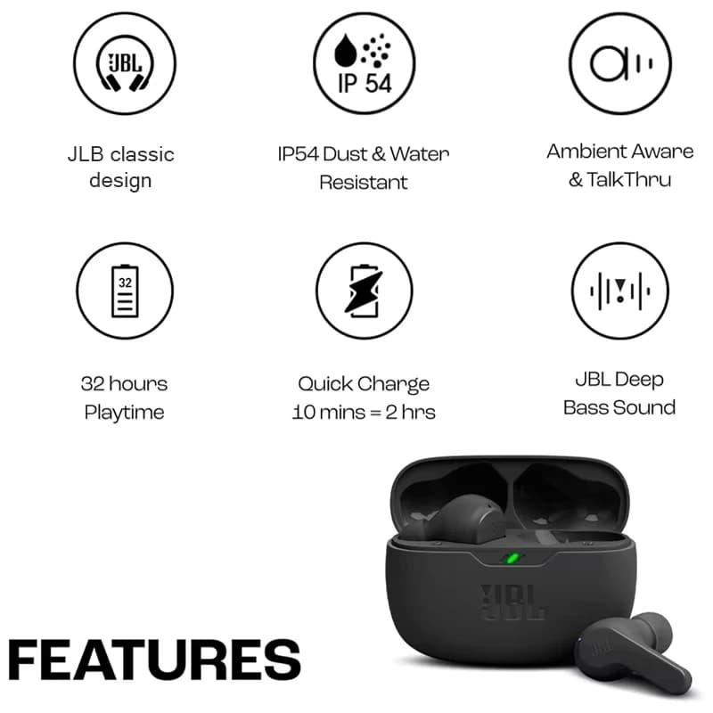 سماعات أذن بلوتوث JBL WAVE BEAM تدعم التطبيق، لاسلكية حقيقية TWS مع إلغاء الضوضاء النشط، سماعات JBL Vibe Beam - 2