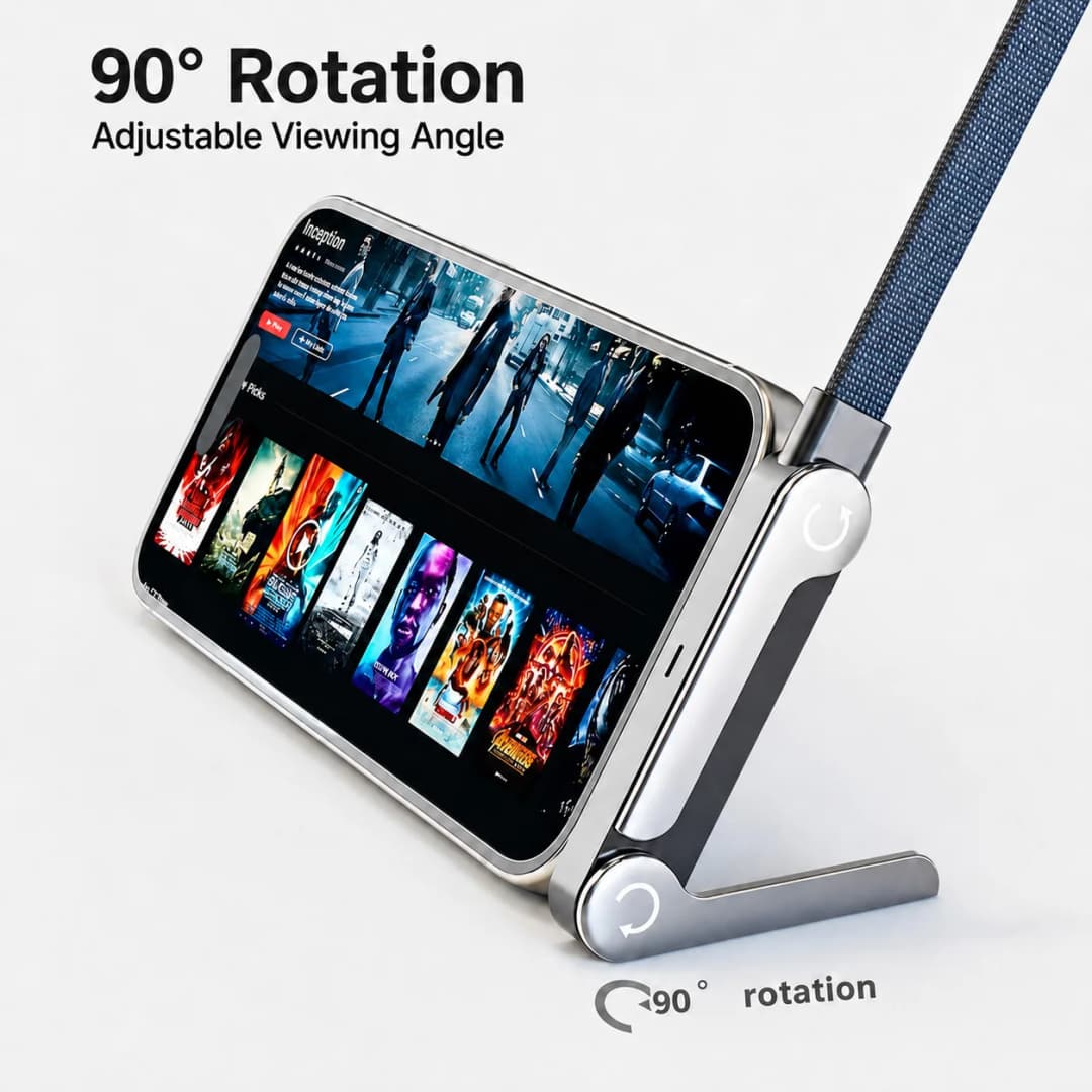 65W USB A to USB C Cable 2 in 1 Fast Charging Data Cable Foldable Phone Stand Holder Nylon Cord for Samsung Xiaomi Huawei Type C - 4
