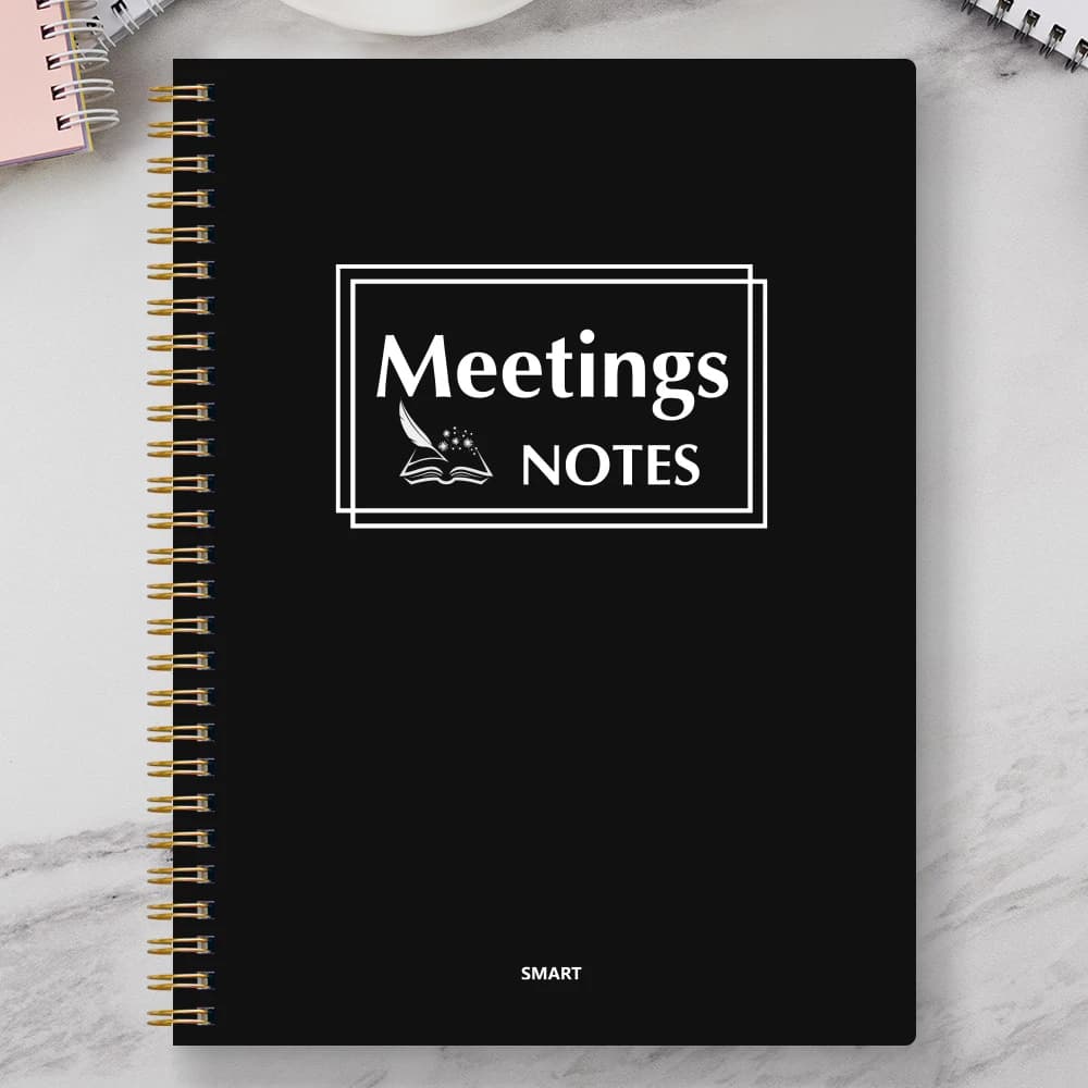 دفتر اجتماعات للعمل مع عناصر العمل، منظم ملاحظات اجتماعات مكتبية/تجارية للرجال والنساء