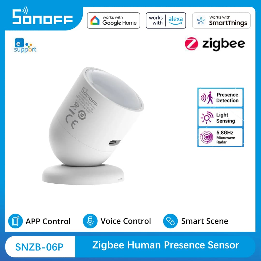SONOFF SNZB-06P Zigbee Human Presence Sensor 5.8GHz Microwave Radar Smart Home Works with SONOFF NSPanel Pro, iHost, ZB Bridge-P