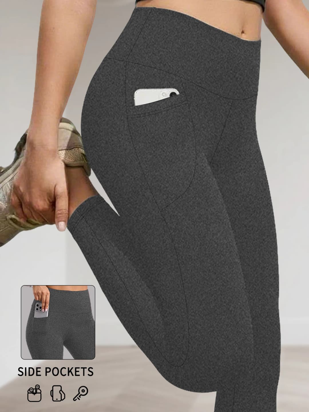 ليقنز نسائي ناعم للغاية مع جيوب، خصر عالي للتحكم في البطن، مناسب لليوغا والتمرينات وملابس الاسترخاء المريحة