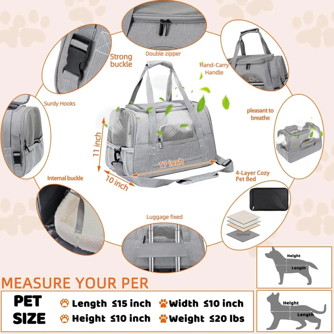 Pet Carrier Bag Airline Approved Up for Cats and Dogs Up to 20LBs, Soft Cat Carrier Dog Carrier Travel Kitten Carrier with Mat - 4