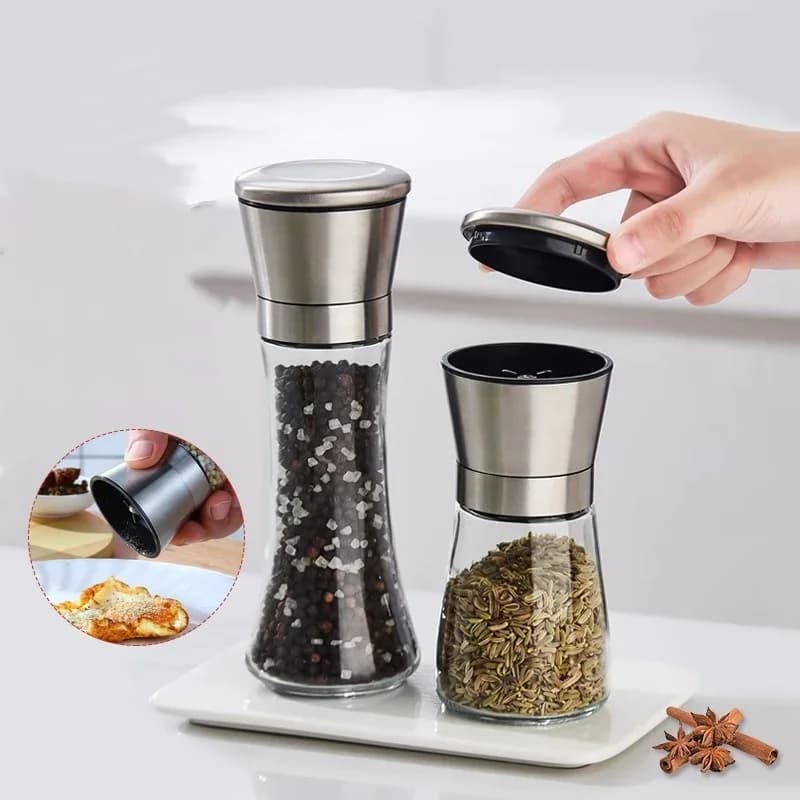 180/200ML Pepper Grinder Stainless Steel Glass Spice Bottle Salt Pepper Mill Manual Spice Grinder Mill Household Kitchen Gadgets - 2