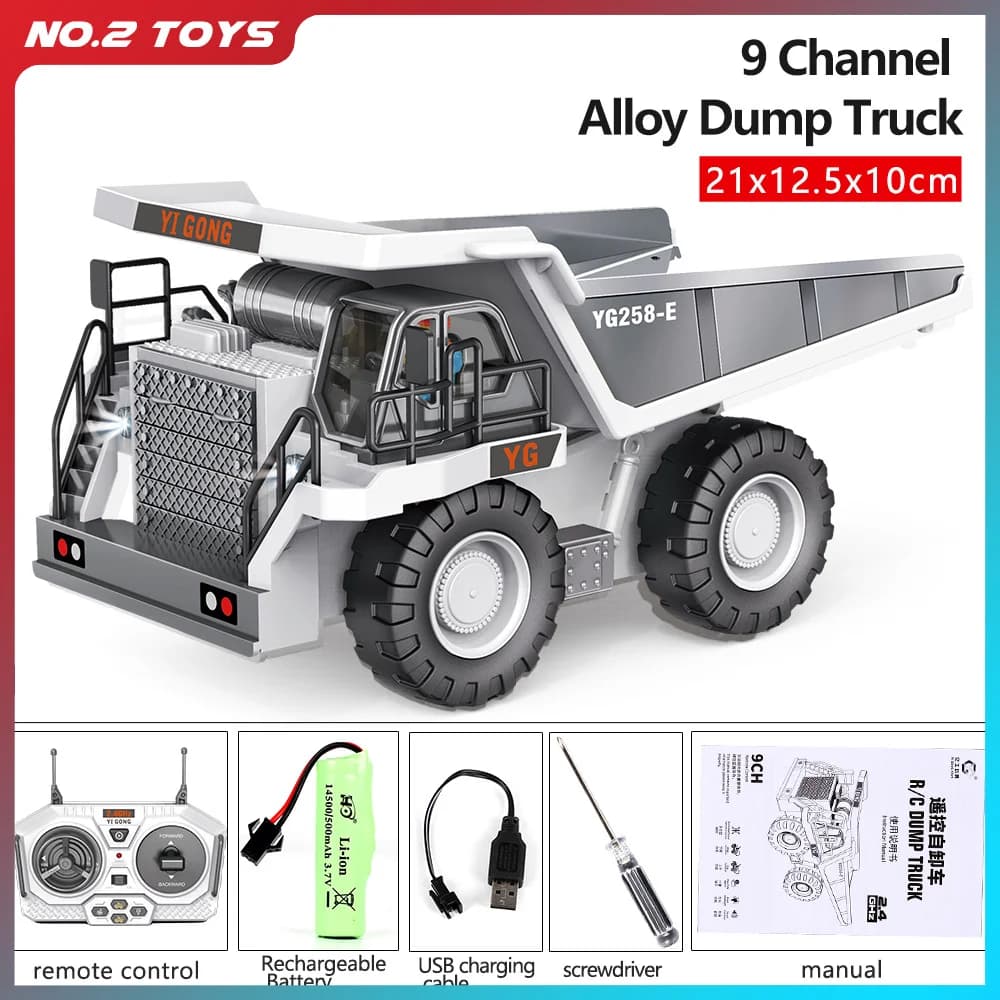 شاحنات قلابة هندسية للتحكم عن بعد 2.4 جيجاهرتز 1/20 سيارة شاحنة قلابة من سبيكة التحكم عن بعد 9 قنوات مع أضواء هدية لعبة للأولاد - 2