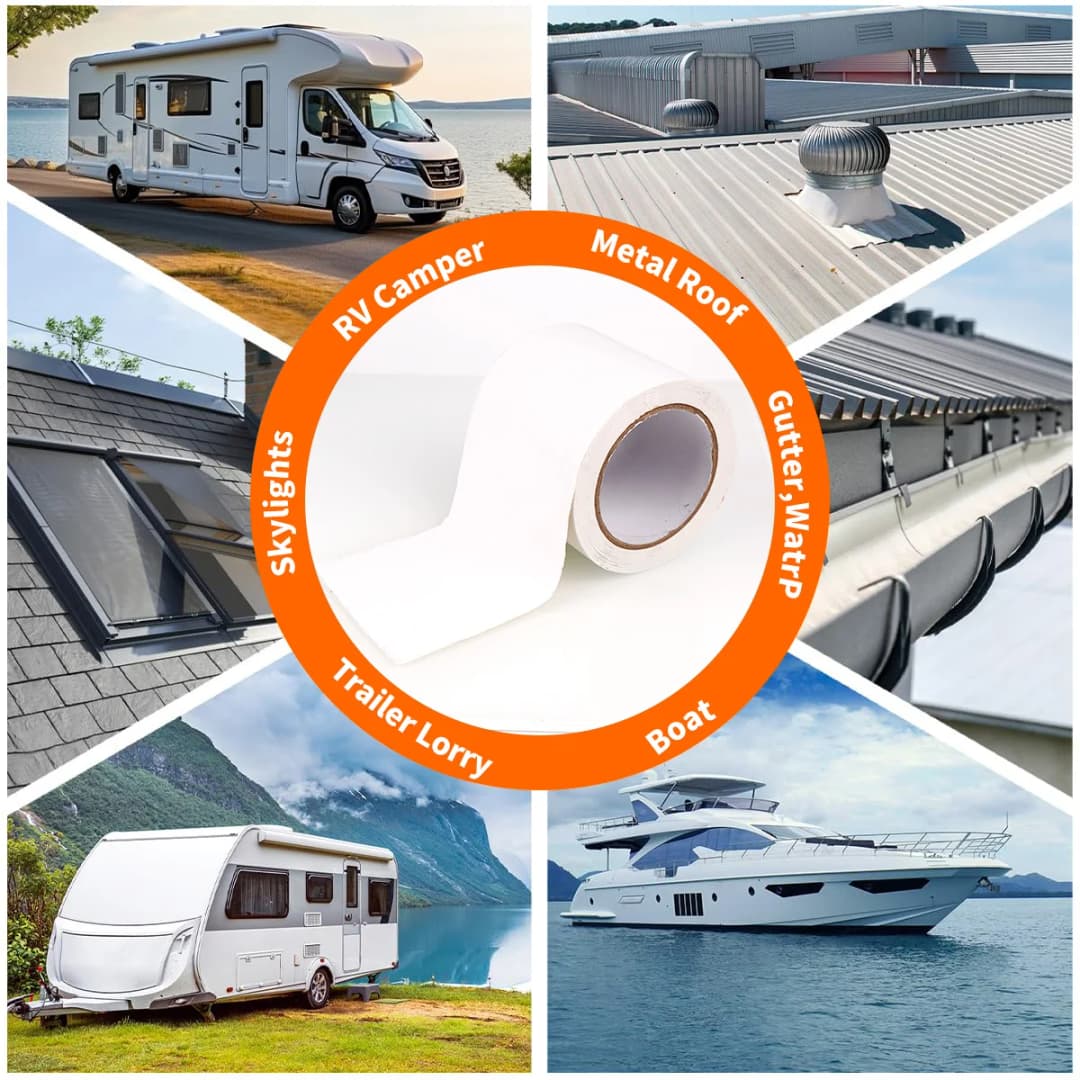 شريط عازل أبيض مقاوم للماء للمركبات الترفيهية - شريط عزل مقاوم للعوامل الجوية لإصلاح تسريبات الأسطح والمقطورات والقوارب - 2