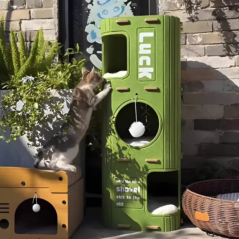 إطار تسلق قطط متعدد الطبقات مع عش نوم مغلق وآمن، مقاوم للخدوش والاهتراء، مناسب لجميع الفصول