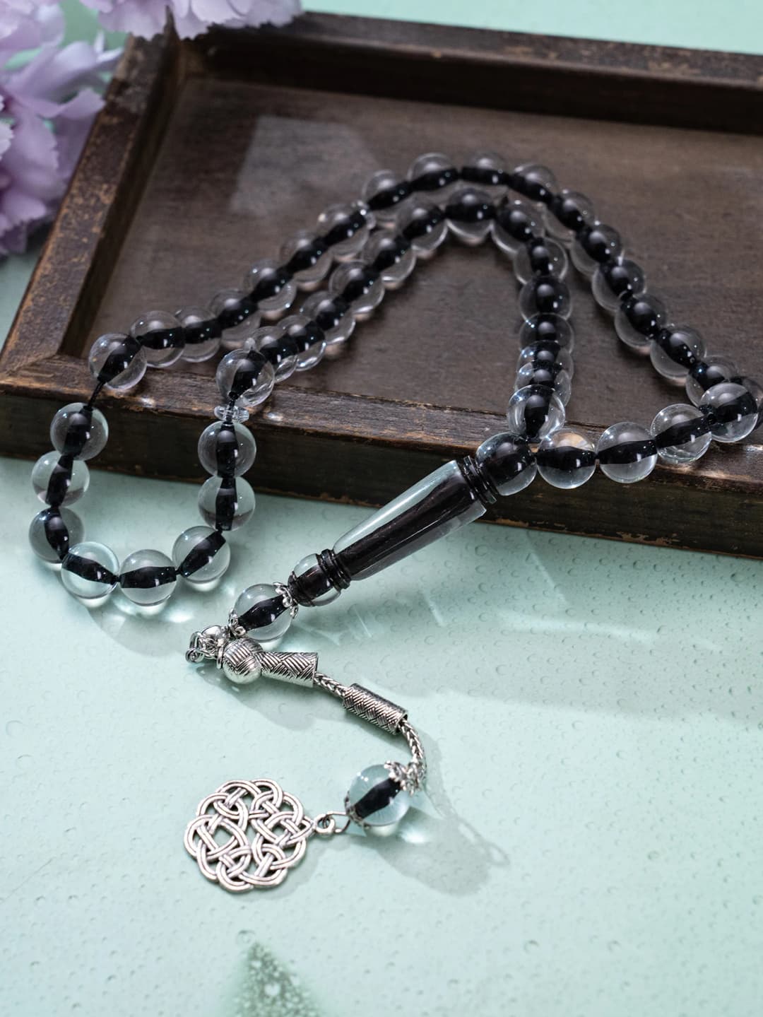 سوار تسبيح يدوي من 45 حبة، 5 ألوان اختيارية، مع قلادة بنقش عربي، هدية للعبادة الإسلامية، هدية لصديق - 2