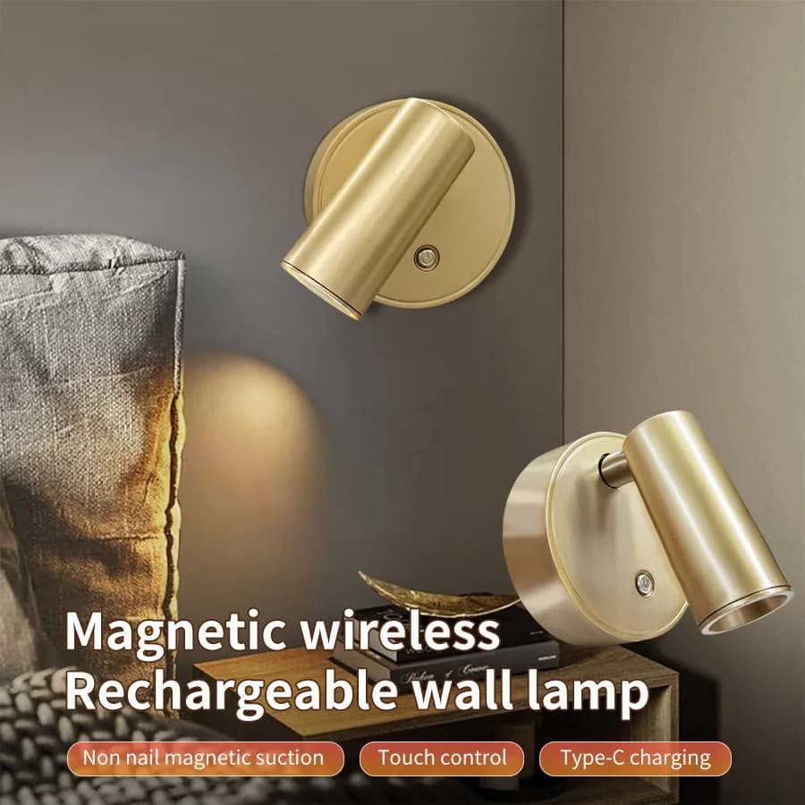 مصباح جداري LED مغناطيسي قابل لإعادة الشحن عبر USB، إضاءة جدارية بلمسة زر، إضاءة قابلة للتعتيم لغرفة النوم والقراءة