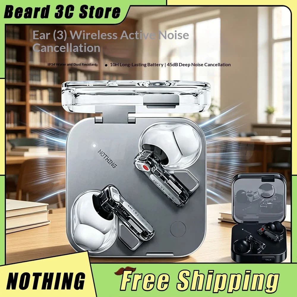 Nothing Ear (3) Super Mic Wireless Earbuds 12mm Dynamic 45db Hybrid Active Noise Cancelling Hi-Res 6 Mics Bluetooth Headphones