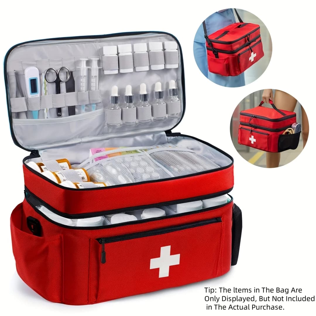 Double-layered Travel Medicine Storage Bag, Portable Emergency First Aid Kit, Large Capacity Front Pouch, Multiple Ways To Carry - 2
