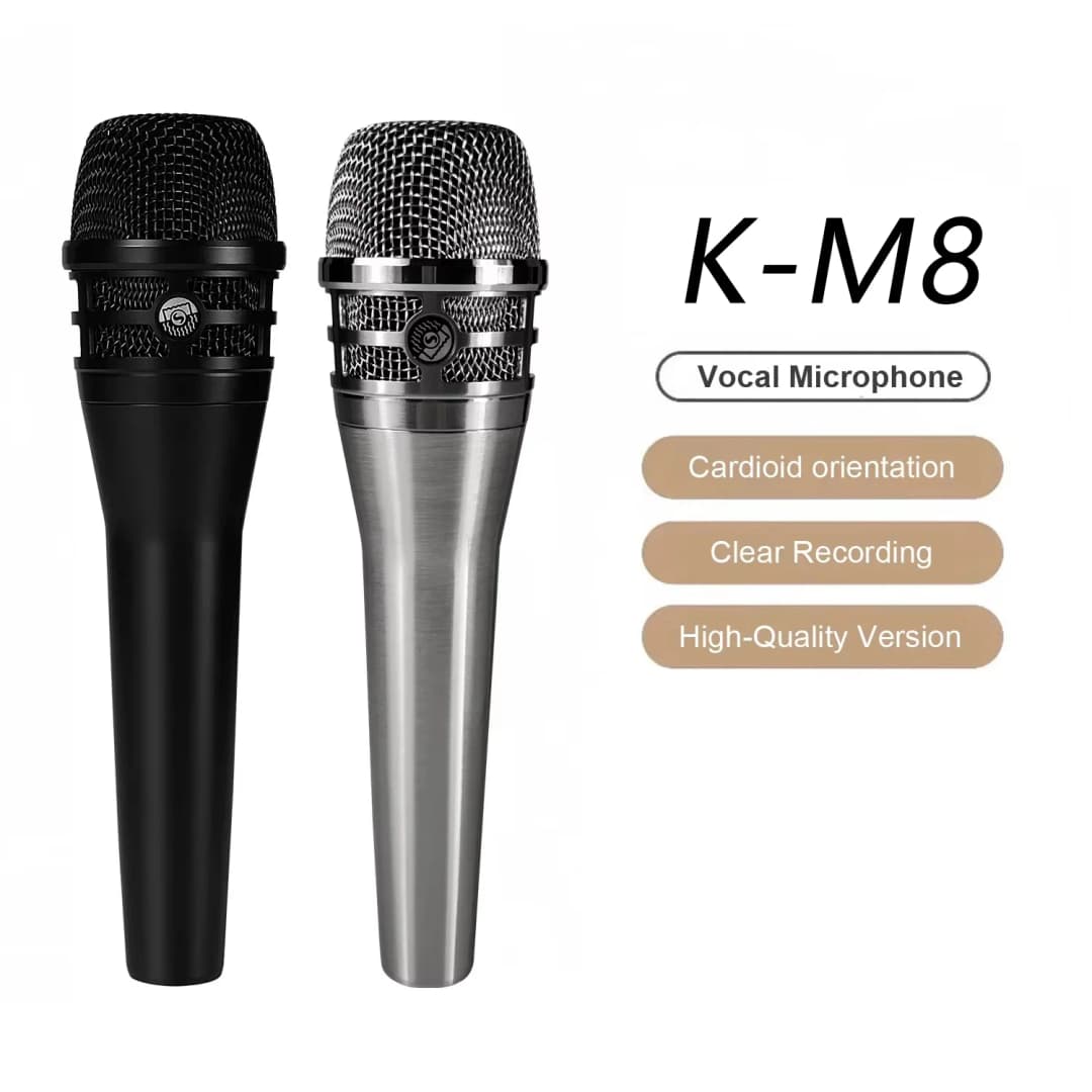 مايكروفون K-M8 ديناميكي بنمط سوبر كارديويد، مثالي للعروض المسرحية وتسجيل الكاريوكي والغناء بجودة صوت عالية