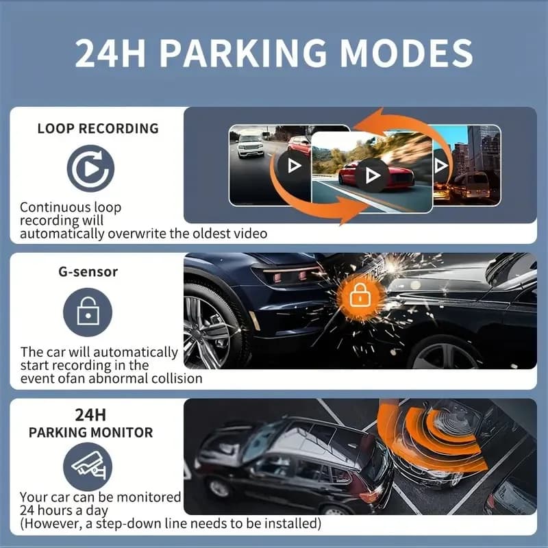 360° Car DVR Dash Cam 4 Lens Front Rear Left Right Inside IPS Screen Rotatable Lens Night Vision 24H Parking G-Sensor Black Box - 6